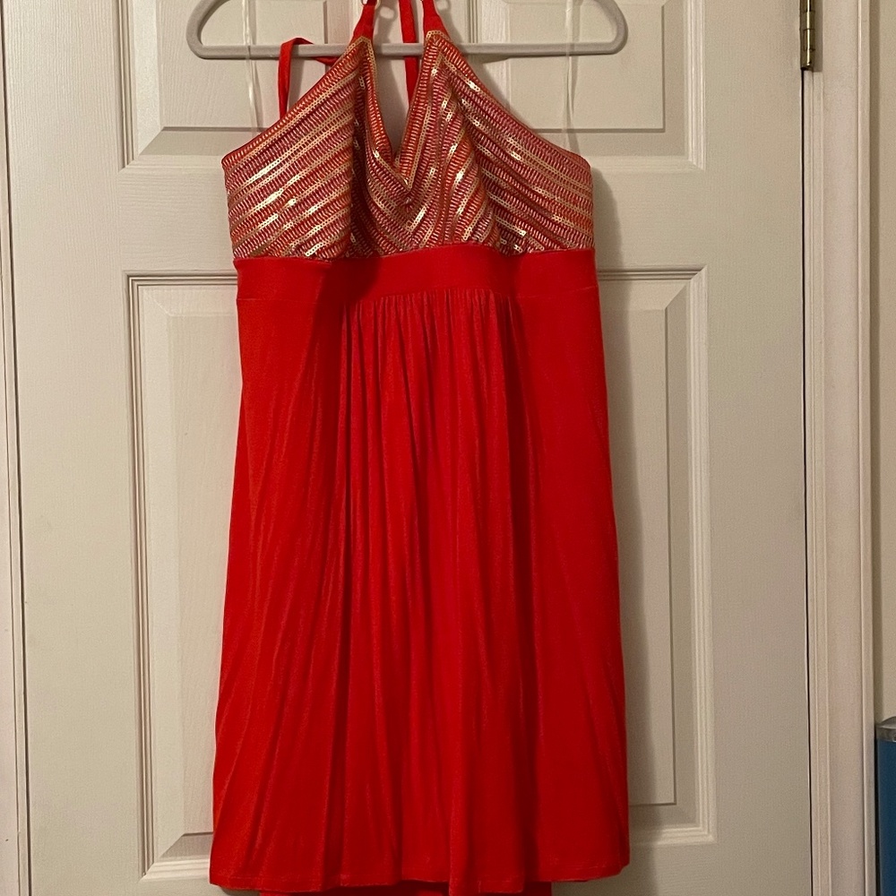 Cute CATO Red/Orange Halter Sundress with Gold and Silver Embellishments Size XL